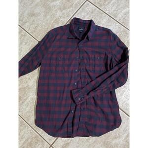 J Crew Flannel Mens Large Red Blue Check Button Up Long Sleeve Casual Preppy